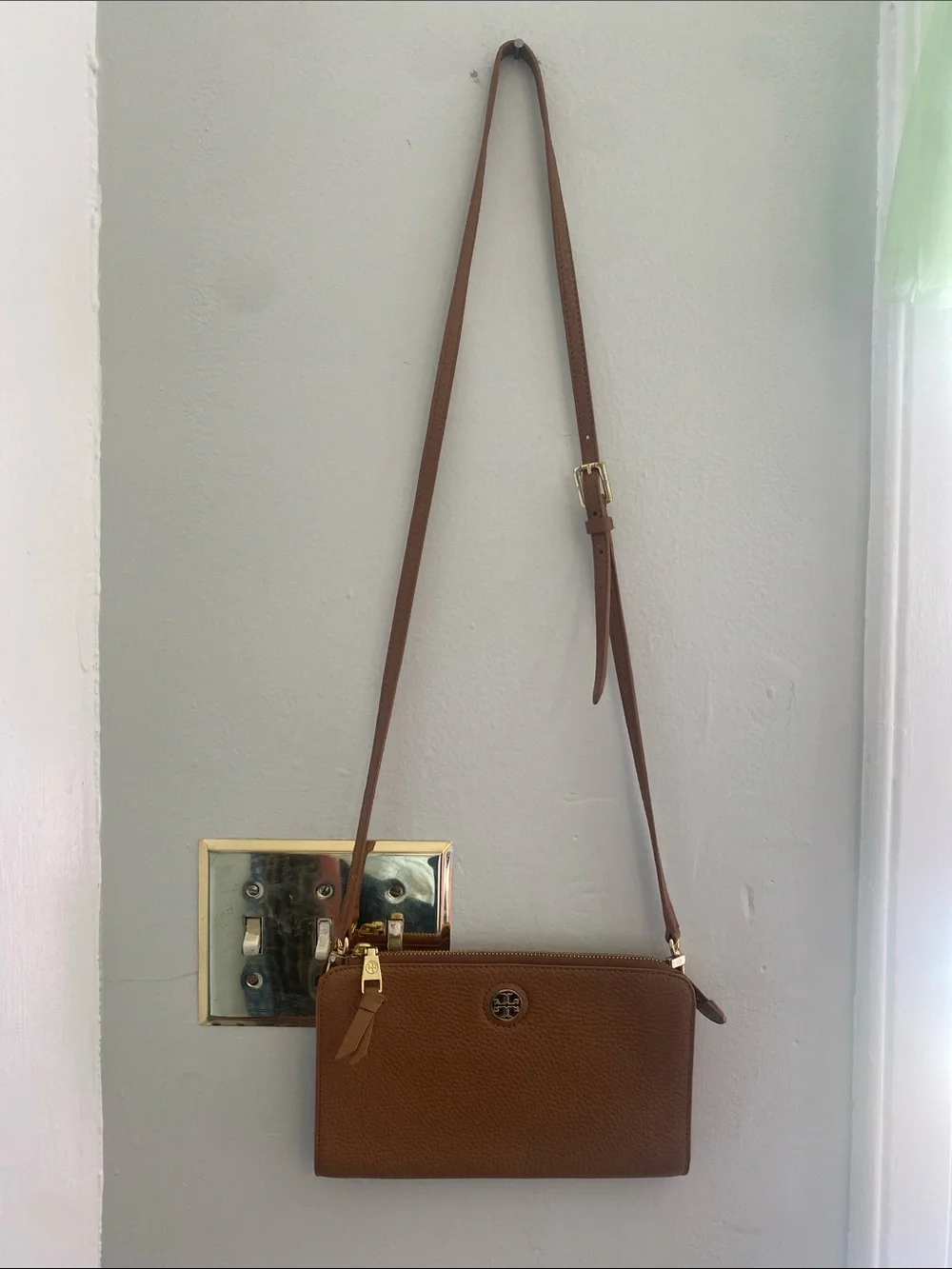Tory Burch Cognac Pebbled Leather Crossbody